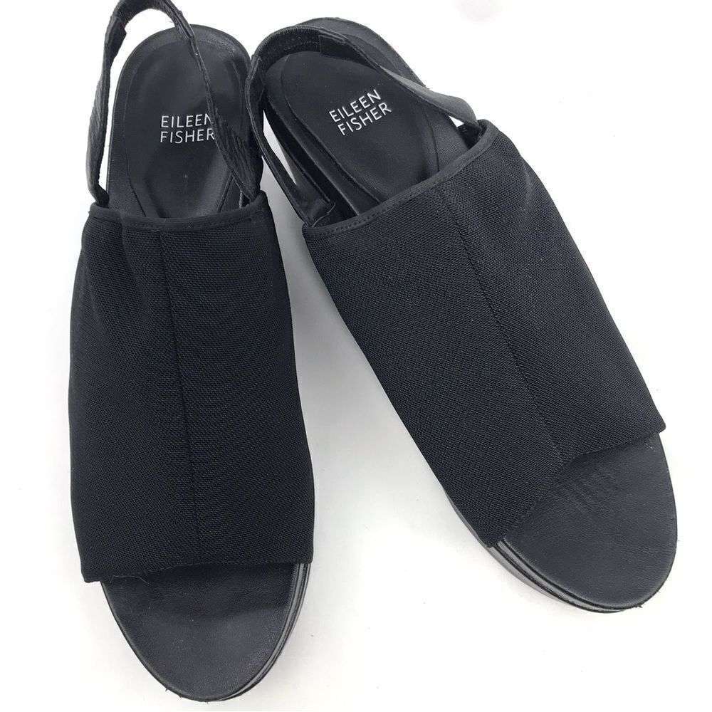 Eileen Fisher Black Wedge Sandals - Picture 2 of 13
